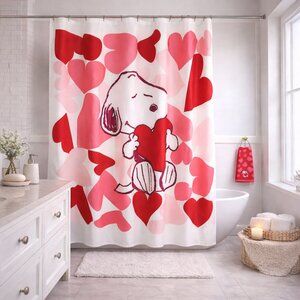 Peanuts Valentine Bathroom Decor Set – Snoopy Shower Curtain & Hand Towel.